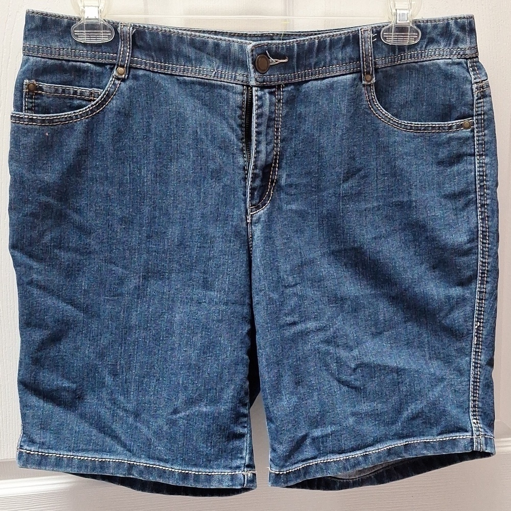 Womens C.J. Banks solid blue stretch dungaree plus size shorts 16W